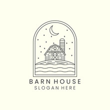 Barn House Night Mode Emblem Minimalist Line Art Design Icon Illustration Template Design