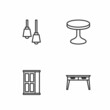 © Iryna - Set line Office desk, Wardrobe, Lamp hanging and Round table icon. Vector
