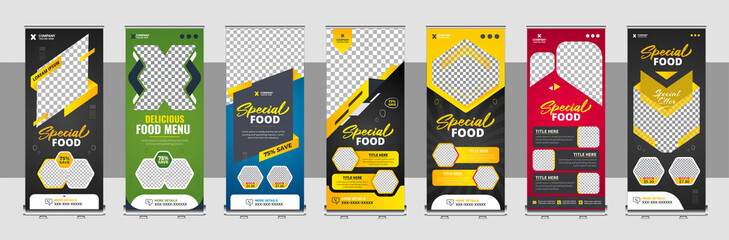 Wall Mural - Food and restaurant roll up banner design template bundle