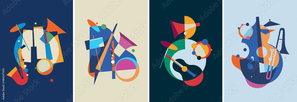 Set of jazz posters. Placard designs in abstract style.
