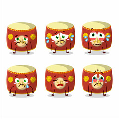 Sticker - Red chinese drum cartoon character with sad expression