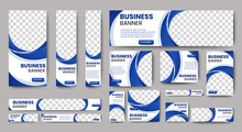 Set Of Creative Web Banners Of Standard Size With A Place For Photos. Business Ad Banner. Vertical, Horizontal And Square Template.