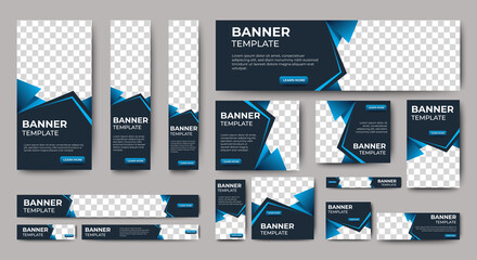 Abstract banner design web template Set, Horizontal header web banner. Modern Gradient Blue cover header background for website design, Social Media Cover ads banner, flyer, invitation card