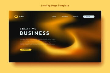 Wall Mural - modern landing page template design, orange color abstract gradation fluid pattern style, dark background vector