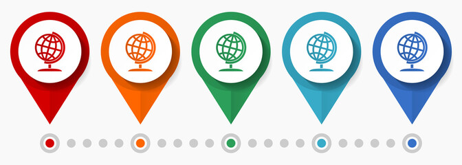 Poster - Globe concept vector icon set, flat design pointers, infographic template
