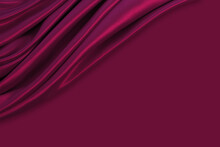 Beautiful Elegant Wavy Dark Fuchsia Pink Satin Silk Luxury Cloth Fabric Texture With Monochrome Background Design. Copy Space