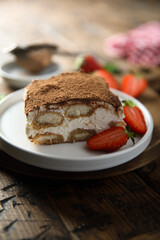 Wall Mural - Traditional homemade tiramisu on a plate