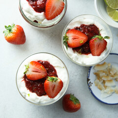 Poster - Homemade berry trifle with almond flakes