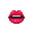 Pixel beautiful red glossy open lips icon. Open woman mouth. Isolated vector illustration.  Design for sticker, logo shop, mobile app. Game assets 8-bit sprite.