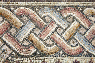 Wall Mural - Roman mosaic abstract border background of the 2nd century in Kato Paphos (Pafos) Cyprus which is a popular tourist holiday travel destination and landmark attraction, stock photo image