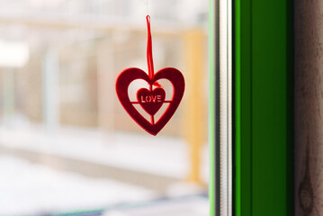 Poster - Red heart, decoration on the window