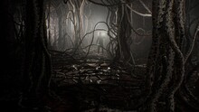 A Biologist In A Protective Special Suit Walks Through A Cave With Creepy Alien Creatures. The Concept Of Invading Nightmare Monsters. The Image Is Perfect For Sci-fi Backgrounds. 3D Rendering