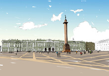 Russia. Saint Petersburg. Palace Square. Hand Drawn Sketch. City Vector Illustration