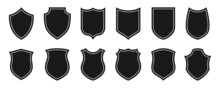 A Set Of Vector Badges And Police Stripes. Black Insulated Shields On A White Background