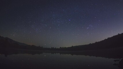 Wall Mural - 4k time-lapse video motion and lake of beautiful star trails and space dust in the universe, long sp