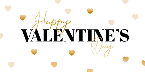 Valentine's Day. Banner, card with script and hearts on white background. Holiday greeting card design, creative concept, gift voucher. Cut paper design.