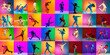 © master1305 - Collage with break dance or hip hop dancers dancing isolated over multicolored background in neon. Youth culture, movement, music, fashion, action.
