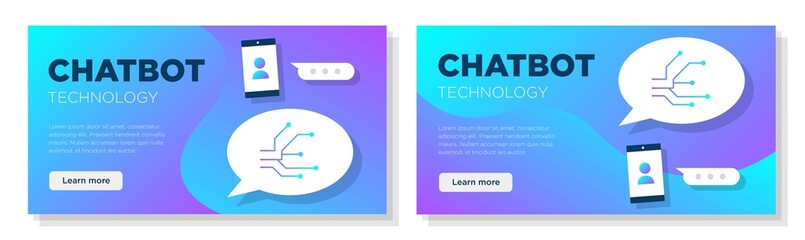 Poster - Digital chat bot online banner template set, artificial intelligence message support corporate advertisement, horizontal ad, modern technology campaign, flyer, creative card, isolated