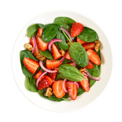 Wall Mural - Fruit salad with strawberry, red onion and spinach in bowl