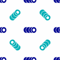 Poster - Blue Blanket roll icon isolated seamless pattern on white background. Camping roll mat. Vector