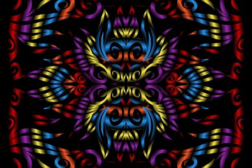  colourful caleidoscope classic gradient flower art pattern of traditional tenun batik ethnic dayak ornament for wallpaper ads background sticker or clothing