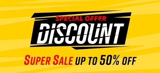 Wall Mural - Discount special offer up to 50 off super sale banner. Half price clearance for shopping. Website header design template vector illustration. Promotion marketing campaign