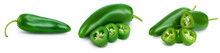 Jalapeno Peppers Isolated On White Background. Green Chili Pepper With Clipping Path And Full Depth Of Field. Set Or Collection