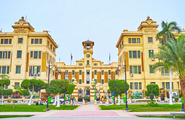 Canvas Print - Edifice with clock tower, El-Gomhoreya square, Cairo, Egypt