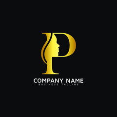 P Letter Beauty Face initial P luxury beauty queen woman face logo design vector. consisting of letter P with lady face on negative space