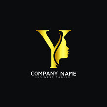 Y Letter Beauty Face Initial Y Luxury Beauty Queen Woman Face Logo Design Vector. Consisting Of Letter Y With Lady Face On Negative Space