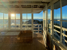 View Out The Door Of Mount Pilchuck Fire Lookout At Sunrise