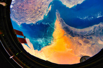 Persian Gulf and Gulf of Oman. Digital Enhancement. Elements of this image furnished by NASA