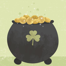 A Pot Of Gold And Sparkles In A Cut Paper Style With Textures
