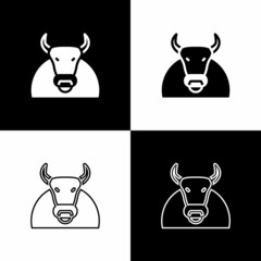 Canvas Print - Set Bull icon isolated on black and white background. Spanish fighting bull. Vector