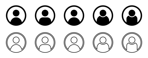 User icons. Vector avatar, member, profile, person silhouette, face pictograms for web. Flat symbols for office. Human, people signs with black head, account for internet, social app.Male team, admin