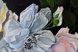 Original oil painting. Painted flowers on a black background. Modern painting.