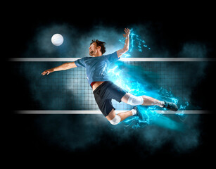 Wall Mural - Volleyball player players in action. Sports banner