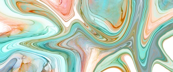Wall Mural - soft marble abstract alcohol ink background, soft green and orange, oxidized cooper, minimal luxury 
