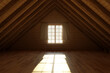 © Brilliant Eye - 3d rendering of wooden attic room with bright light at window