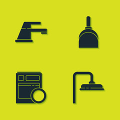 Wall Mural - Set Water tap, Shower head, Kitchen dishwasher machine and Dustpan icon. Vector