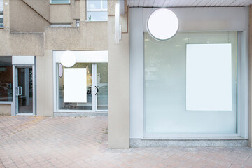 Local facade of gray and metallic tones at street level