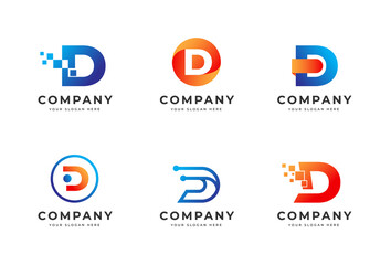 Wall Mural - Big bundle set of colorful letter D logo design. Vector design element, with variety D logo gradient style element, business sign, logos, identity, vector illustrations.