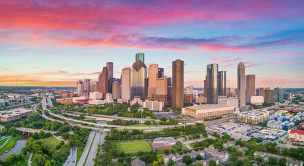 Wall Mural - Downtown Houston, Texas, USA Drone Skyline Aerial Panorama