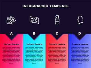 Wall Mural - Set line Lock with heart, South Korea flag, Korean lantern and map. Business infographic template. Vector