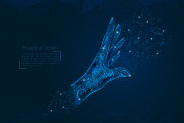 Wall Mural - abstract isolated image of human palm. polygonal illustration looks like stars in the blask night sk