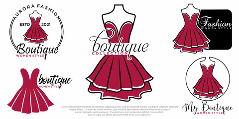 Beautiful dress woman logo simple creative for boutique logo vector