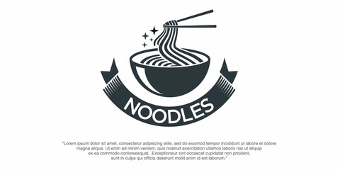 Wall Mural - vintage noodle logo design. Noodle and bowl vector