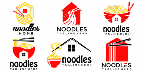 Wall Mural - Noodle House Chinese Restaurant and Food icon set Logo Vector icon Template