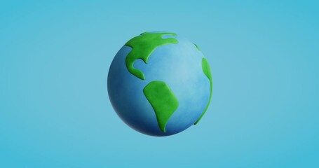 Aufkleber - 3d spinning cartoon earth on blue background.4k seamless loop animation.3d rendering illustration.