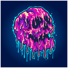 Scary Melting Skull Illustrations Colorful Vector Illustrations Work Logo, Mascot Merchandise T-shirt, Stickers And Label Designs, Poster, Greeting Cards Advertising Business Company Or Brands.